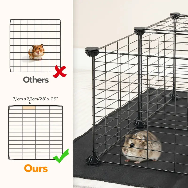 HOOBRO 24-Panel Metal Mesh Small Animal Playpen - Hamster Cage Habitat, 57X31.5X23.6In Black, 57" Zone Space, 2.8" Safe Mesh Gaps, Waterproof Mat, Easy Assembly with Mallet, Stain-Resistant Indoor-Outdoor Fence for Guinea Pig,Baby Chicken