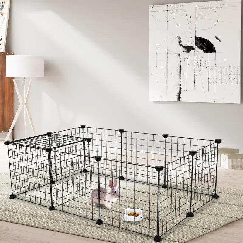 12 Pieces 14×14In Pet Playpen, Portable Large Plasticyard Fence Small Animals, Puppy Kennelcrate Fence Tent, Indoor Outdoor Portable Puppy Play Pen Cage for Guinea Pigs, Bunny, Ferrets, Hamsters, Hedgehogs,