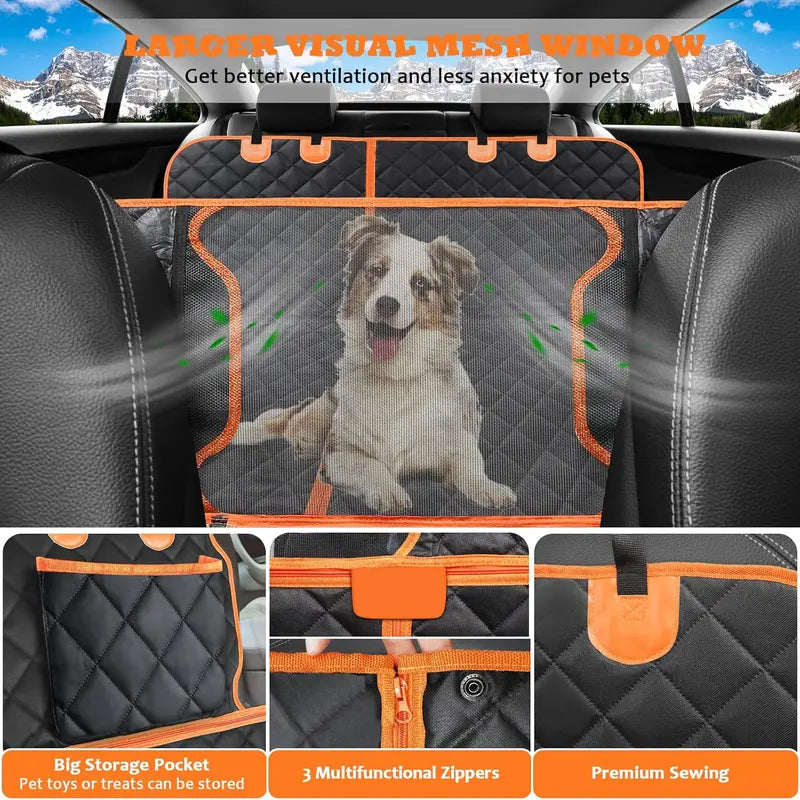 [On Sale!] Dog Car Seat Cover, Waterproof Scratchproof Hammock W/ 4 Storage Bags Side Flaps, Washable Nonslip Backseat Protector for Cars,Trucks,Suvs. Carrier