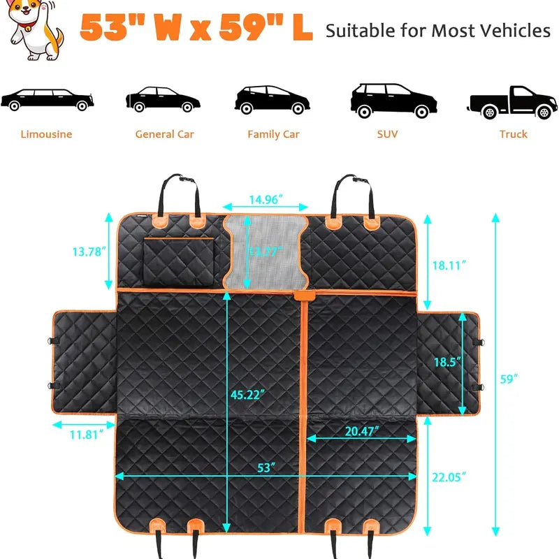 [On Sale!] Dog Car Seat Cover, Waterproof Scratchproof Hammock W/ 4 Storage Bags Side Flaps, Washable Nonslip Backseat Protector for Cars,Trucks,Suvs. Carrier