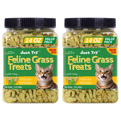 JUST TRY Feline Grass Treats Salmon Flavor Hairball Control Support, Crunchy Snacks, Cat Grass Treats for Indoor Cats 14.1 OZ #Sohochic