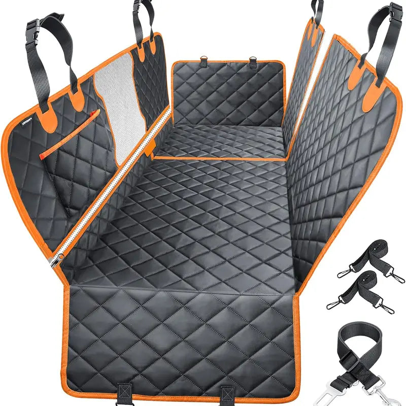[On Sale!] Dog Car Seat Cover, Waterproof Scratchproof Hammock W/ 4 Storage Bags Side Flaps, Washable Nonslip Backseat Protector for Cars,Trucks,Suvs. Carrier