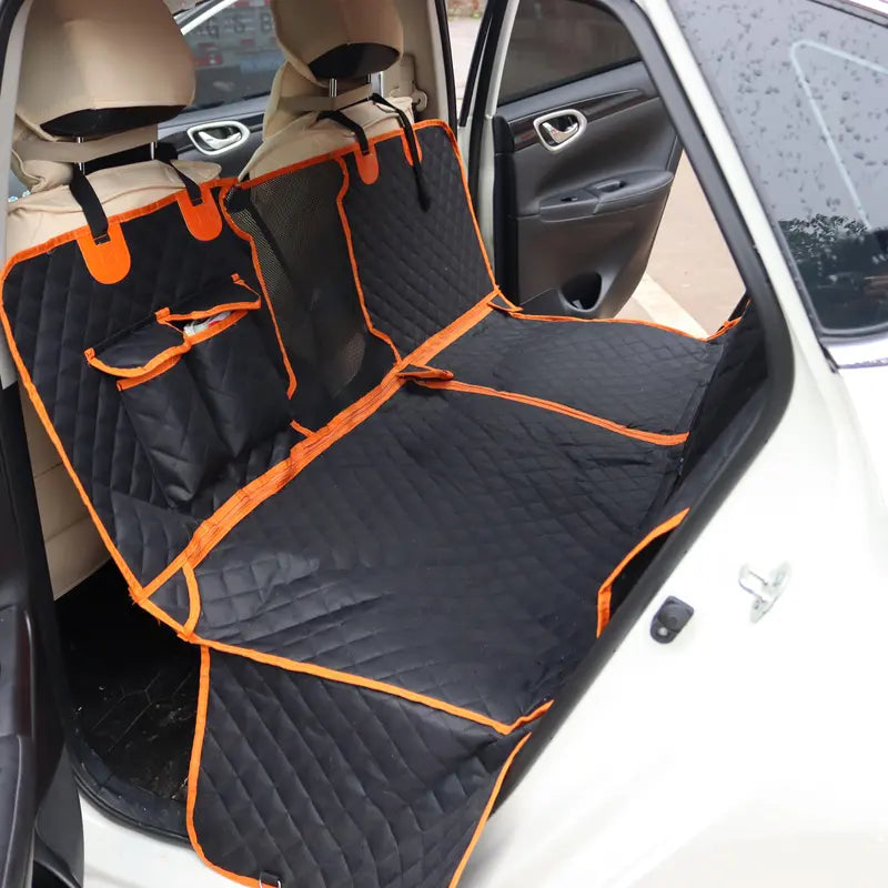[On Sale!] Dog Car Seat Cover, Waterproof Scratchproof Hammock W/ 4 Storage Bags Side Flaps, Washable Nonslip Backseat Protector for Cars,Trucks,Suvs. Carrier