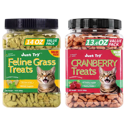 JUST TRY Feline Grass Treats Salmon Flavor Hairball Control Support, Crunchy Snacks, Cat Grass Treats for Indoor Cats 14.1 OZ #Sohochic