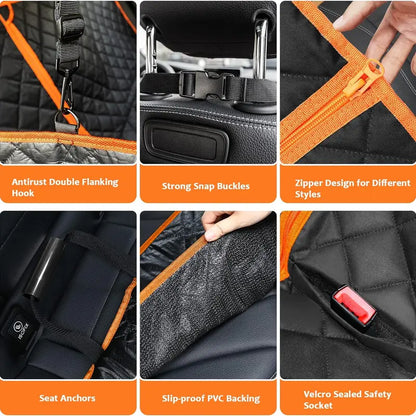 [On Sale!] Dog Car Seat Cover, Waterproof Scratchproof Hammock W/ 4 Storage Bags Side Flaps, Washable Nonslip Backseat Protector for Cars,Trucks,Suvs. Carrier