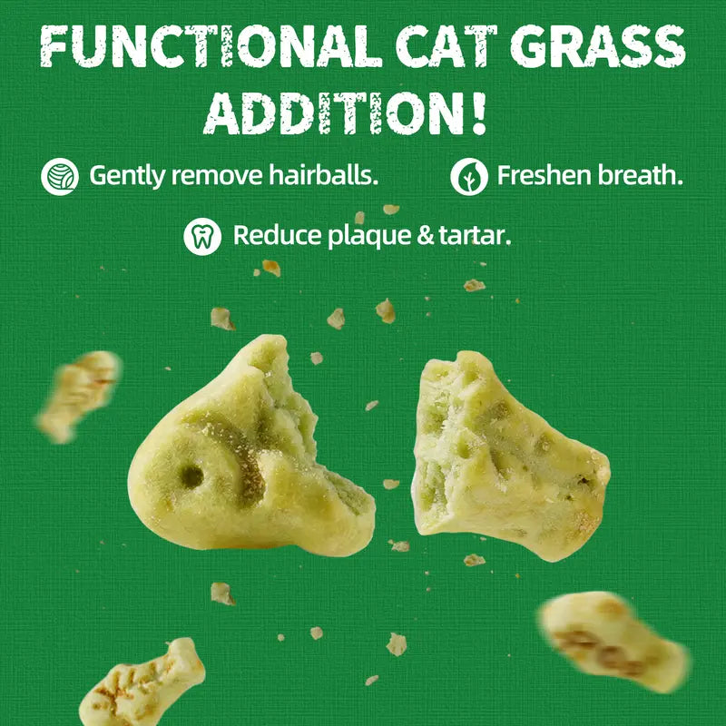 JUST TRY Feline Grass Treats Salmon Flavor Hairball Control Support, Crunchy Snacks, Cat Grass Treats for Indoor Cats 14.1 OZ #Sohochic