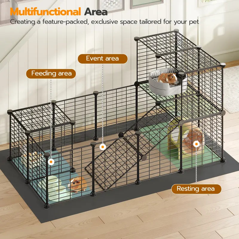 HOOBRO 24-Panel Metal Mesh Small Animal Playpen - Hamster Cage Habitat, 57X31.5X23.6In Black, 57" Zone Space, 2.8" Safe Mesh Gaps, Waterproof Mat, Easy Assembly with Mallet, Stain-Resistant Indoor-Outdoor Fence for Guinea Pig,Baby Chicken