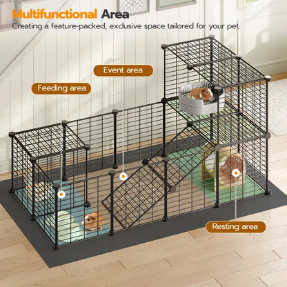HOOBRO 24-Panel Metal Mesh Small Animal Playpen - Hamster Cage Habitat, 57X31.5X23.6In Black, 57" Zone Space, 2.8" Safe Mesh Gaps, Waterproof Mat, Easy Assembly with Mallet, Stain-Resistant Indoor-Outdoor Fence for Guinea Pig,Baby Chicken