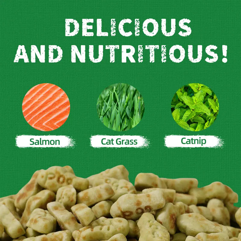 JUST TRY Feline Grass Treats Salmon Flavor Hairball Control Support, Crunchy Snacks, Cat Grass Treats for Indoor Cats 14.1 OZ #Sohochic