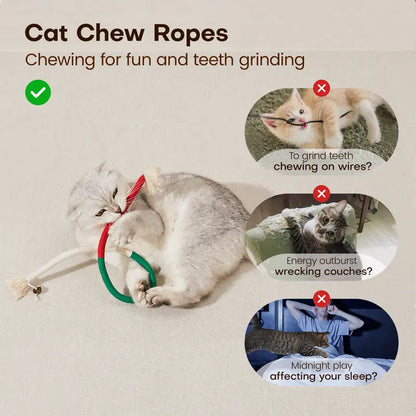 Potaroma 3-Pack Variety Organic Cotton Rope Cat Chew Toys - Snake-Like Shapes, Safe Teeth Cleaning & Dental Care, Indoor Play & Healthy Exercise for Kittens, Breath Freshness & Calming Interactive Toy