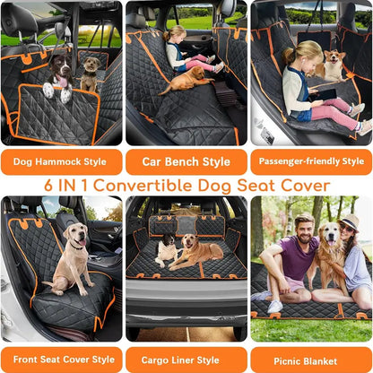 [On Sale!] Dog Car Seat Cover, Waterproof Scratchproof Hammock W/ 4 Storage Bags Side Flaps, Washable Nonslip Backseat Protector for Cars,Trucks,Suvs. Carrier