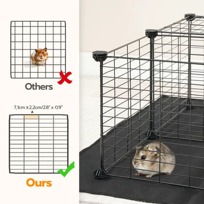 HOOBRO 24-Panel Metal Mesh Small Animal Playpen - Hamster Cage Habitat, 57X31.5X23.6In Black, 57" Zone Space, 2.8" Safe Mesh Gaps, Waterproof Mat, Easy Assembly with Mallet, Stain-Resistant Indoor-Outdoor Fence for Guinea Pig,Baby Chicken