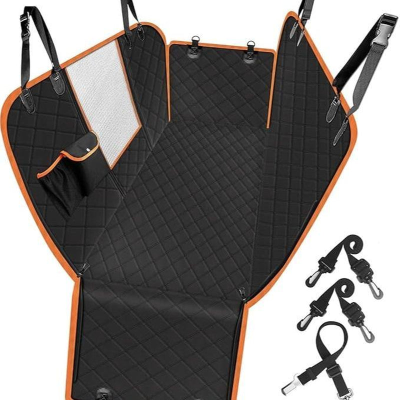 [On Sale!] Dog Car Seat Cover, Waterproof Scratchproof Hammock W/ 4 Storage Bags Side Flaps, Washable Nonslip Backseat Protector for Cars,Trucks,Suvs. Carrier