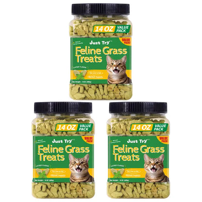 JUST TRY Feline Grass Treats Salmon Flavor Hairball Control Support, Crunchy Snacks, Cat Grass Treats for Indoor Cats 14.1 OZ #Sohochic